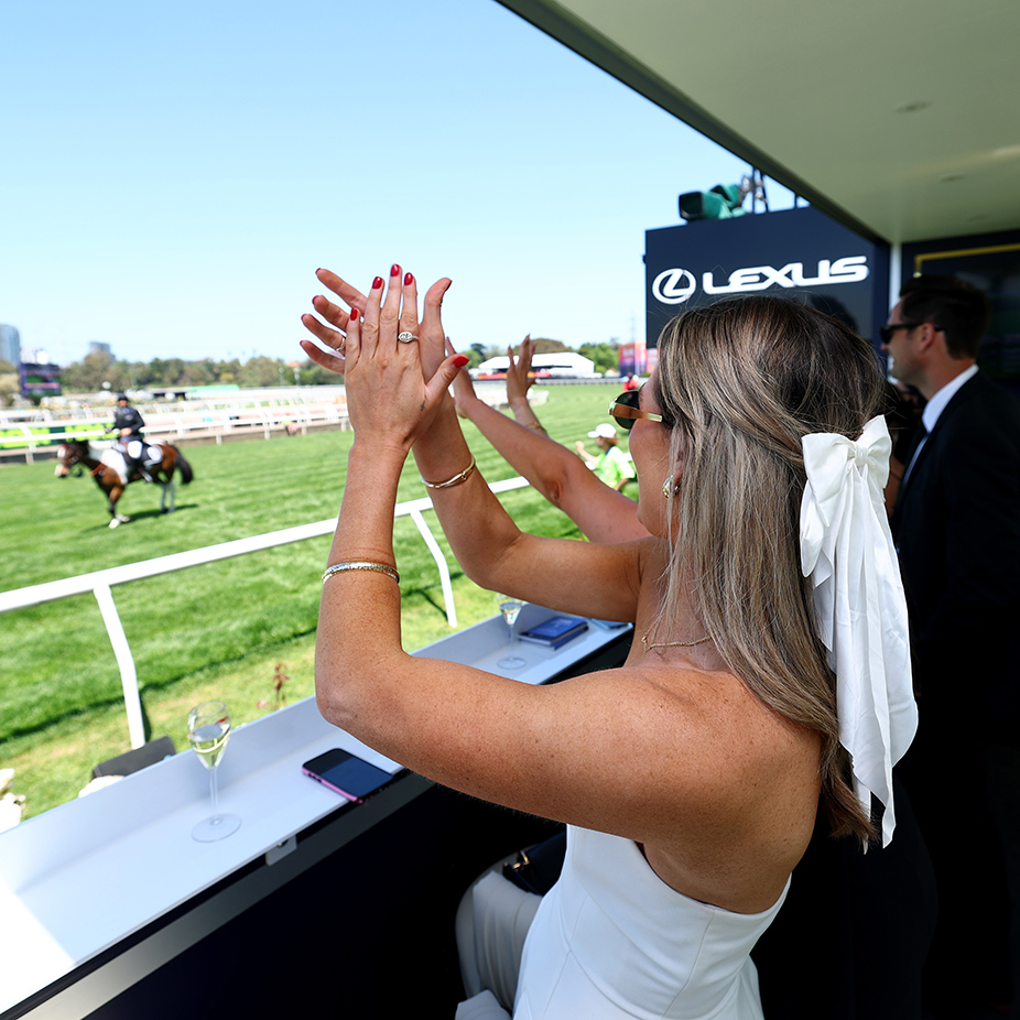 People clap, trackside at the Melbourne Cup