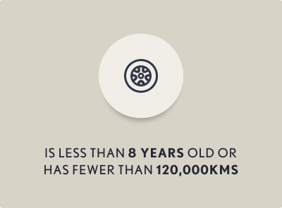 is less than 8 years old or has fewer than 120,000 kms